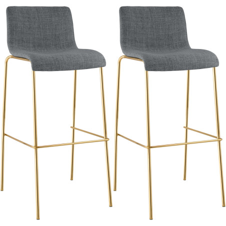 Lot de 2 tabourets de bar Hoover en tissu, 4 pieds, dorés gris clair