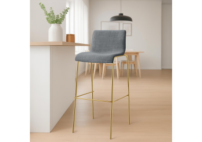 Lot de 2 tabourets de bar Hoover en tissu, 4 pieds, dorés gris clair