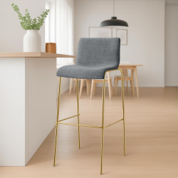 Lot de 2 tabourets de bar Hoover en tissu, 4 pieds, dorés gris clair