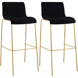 Lot de 2 tabourets de bar Hoover en tissu, 4 pieds, dorés noir