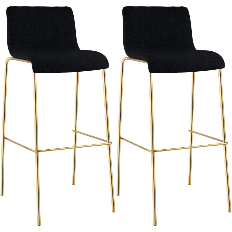 Lot de 2 tabourets de bar Hoover en tissu, 4 pieds, dorés noir