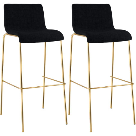 Lot de 2 tabourets de bar Hoover en tissu, 4 pieds, dorés noir