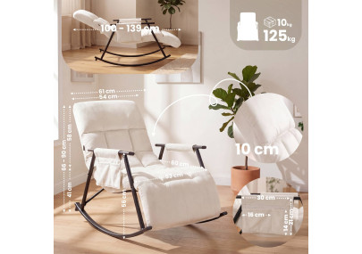 Fauteuil à bascule en velours Elara crème
