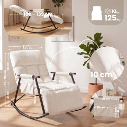 Fauteuil à bascule en velours Elara crème