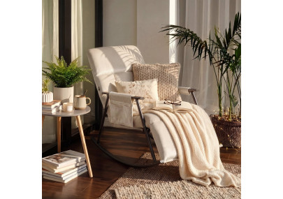 Fauteuil à bascule en velours Elara crème