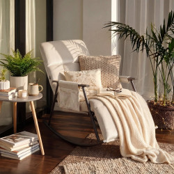 Fauteuil à bascule en velours Elara crème
