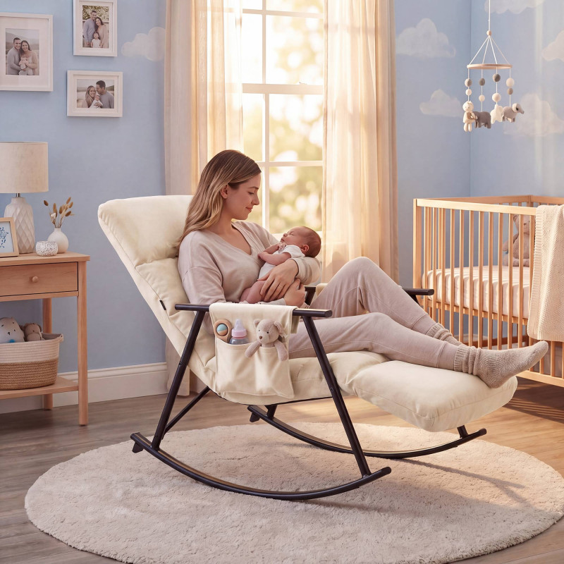 Fauteuil à bascule en velours Elara crème