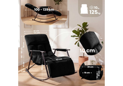 Fauteuil à bascule en velours Elara noir