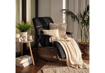 Fauteuil à bascule en velours Elara noir