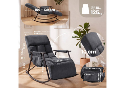 Fauteuil à bascule en velours Elara gris foncé