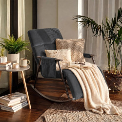 Fauteuil à bascule en velours Elara gris foncé