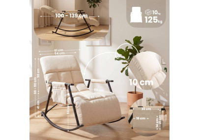 Fauteuil à bascule Elara, en tissu crème
