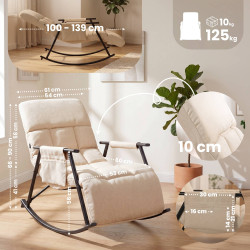 Fauteuil à bascule Elara, en tissu crème
