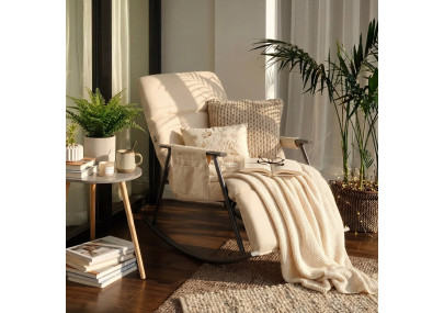 Fauteuil à bascule Elara, en tissu crème
