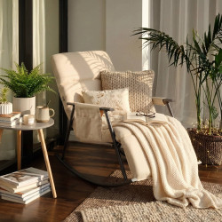 Fauteuil à bascule Elara, en tissu crème