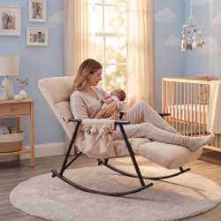 Fauteuil à bascule Elara, en tissu crème