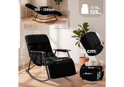 Fauteuil à bascule Elara, en tissu noir