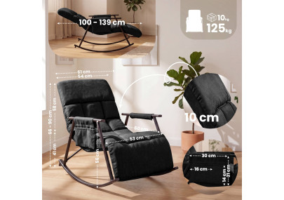 Fauteuil à bascule Elara, en tissu gris foncé