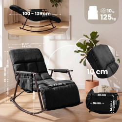 Fauteuil à bascule Elara, en tissu gris foncé