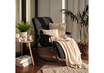 Fauteuil à bascule Elara, en tissu gris foncé