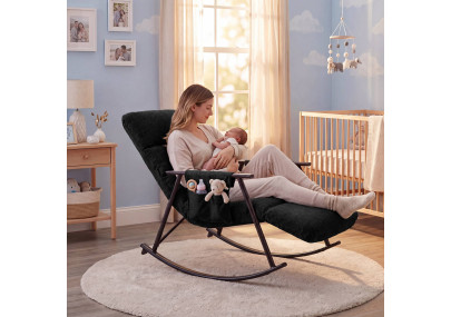 Fauteuil à bascule Elara, en tissu gris foncé