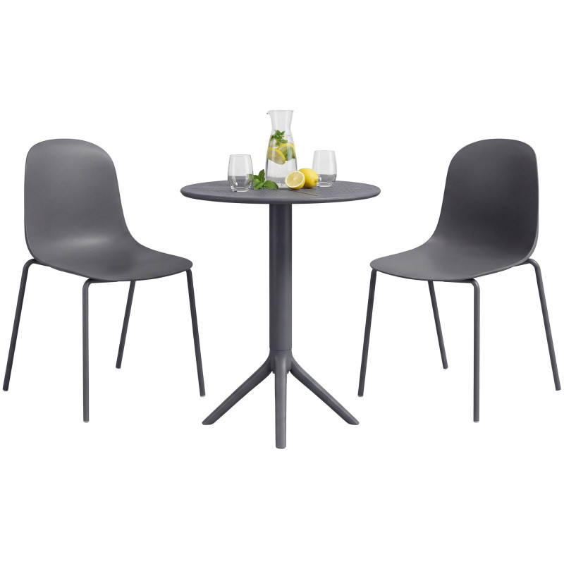 Ensemble de mobilier de jardin Torin avec 2 chaises gris foncé