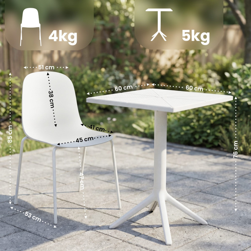Ensemble de mobilier de jardin Nerra avec 2 chaises blanc