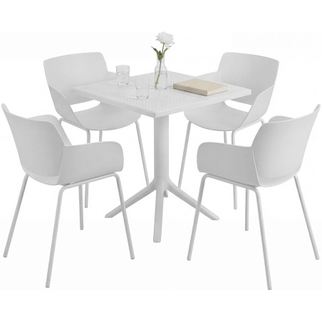Ensemble de mobilier de jardin Norva avec 4 chaises blanc