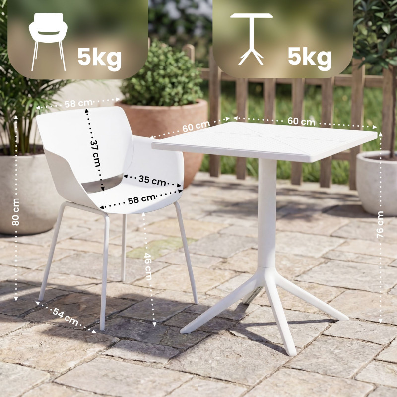 Ensemble de mobilier de jardin Norva avec 4 chaises blanc