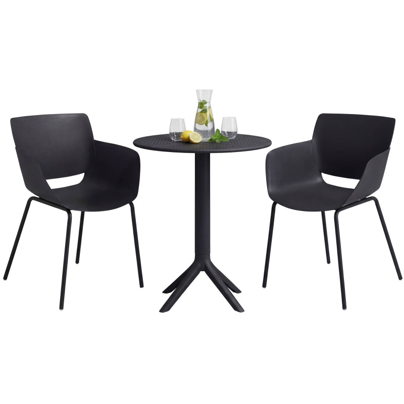 Ensemble de mobilier de jardin Siora avec 2 chaises noir