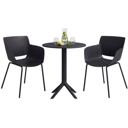 Ensemble de mobilier de jardin Siora avec 2 chaises noir
