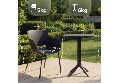 Ensemble de mobilier de jardin Siora avec 2 chaises noir