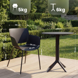 Ensemble de mobilier de jardin Siora avec 2 chaises noir