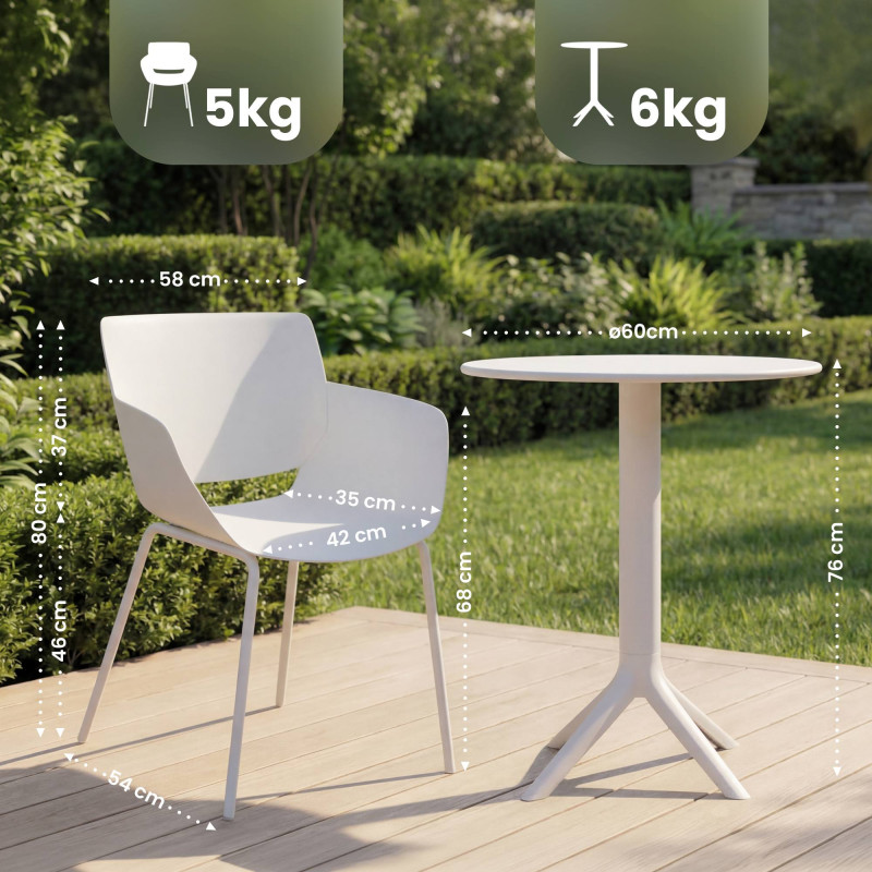Ensemble de mobilier de jardin Siora avec 2 chaises blanc