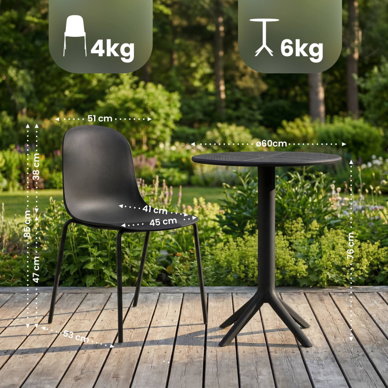 Ensemble de mobilier de jardin Torin avec 2 chaises noir