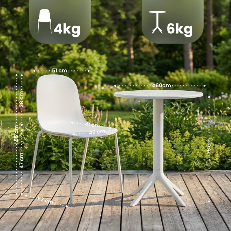 Ensemble de mobilier de jardin Torin avec 2 chaises blanc