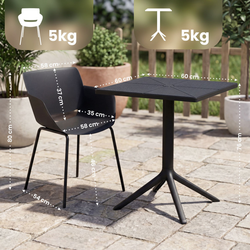 Ensemble de mobilier de jardin Norva avec 2 chaises noir
