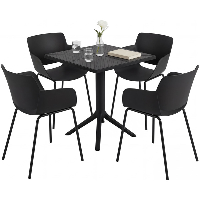 Ensemble de mobilier de jardin Norva avec 4 chaises noir