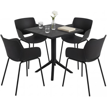 Ensemble de mobilier de jardin Norva avec 4 chaises noir
