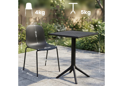 Ensemble de mobilier de jardin Nerra avec 2 chaises noir