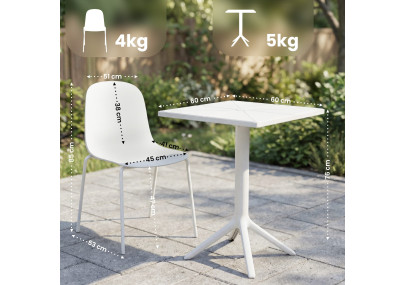 Ensemble de mobilier de jardin Nerra avec 4 chaises blanc