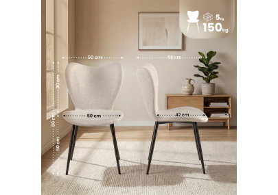 Ensemble de 2 chaises de salle à manger en tissu Maika crème