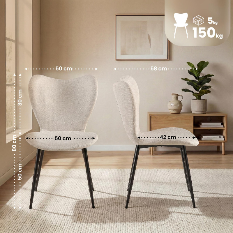 Ensemble de 2 chaises de salle à manger en tissu Maika crème