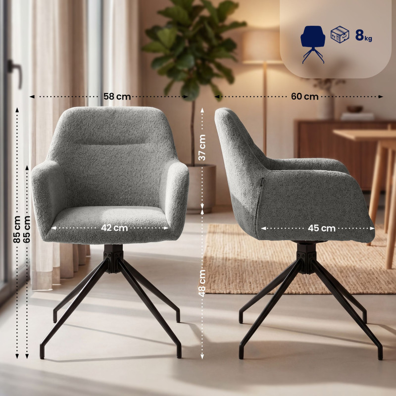 Ensemble de 2 chaises de salle à manger Merlinda en tissu Teddy gris