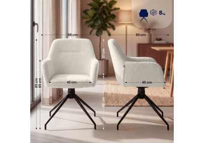 Ensemble de 2 chaises de salle à manger Merlinda en tissu Teddy crème