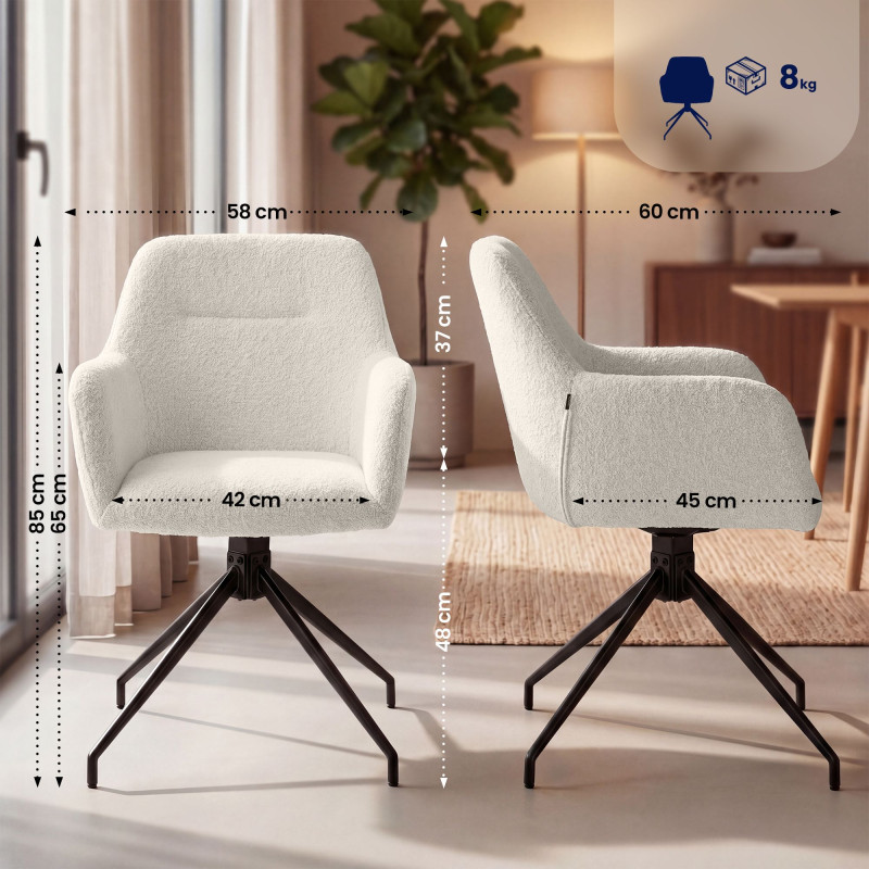 Ensemble de 2 chaises de salle à manger Merlinda en tissu Teddy crème