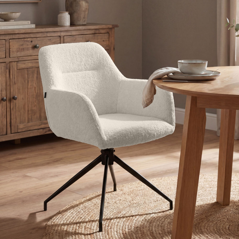 Ensemble de 2 chaises de salle à manger Merlinda en tissu Teddy crème