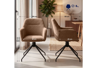 Ensemble de 2 chaises de salle à manger Merlinda en tissu Teddy brun