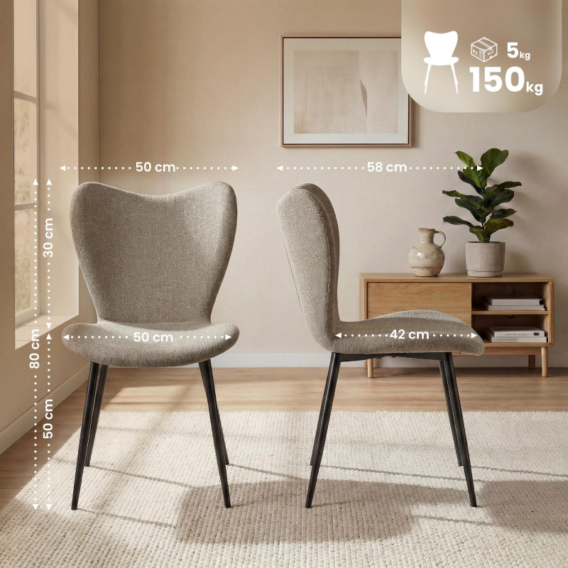 Ensemble de 2 chaises de salle à manger en tissu Maika taupe