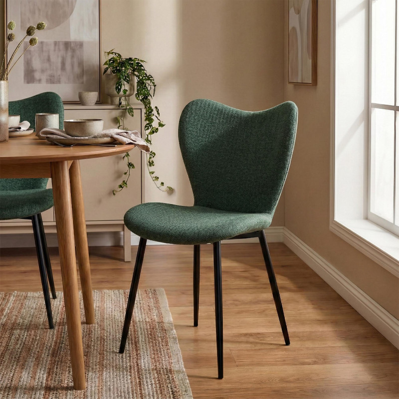 Ensemble de 2 chaises de salle à manger en tissu Maika vert